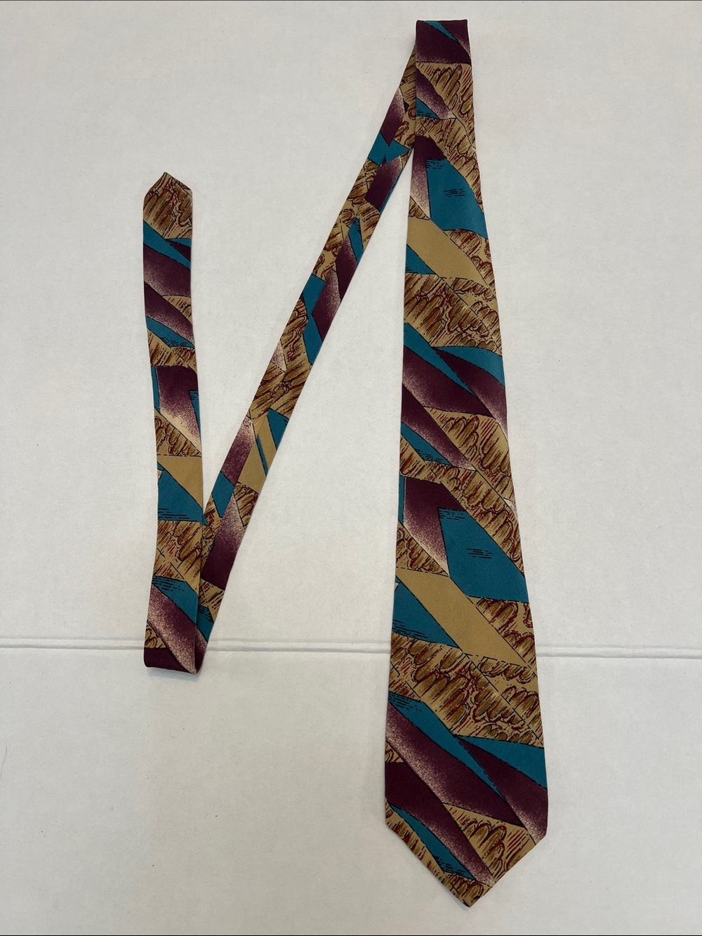 VINTAGE CHRISTIAN DIOR MONSIEUR SILK NECK TIE MULTI COLORED GEOMETRIC